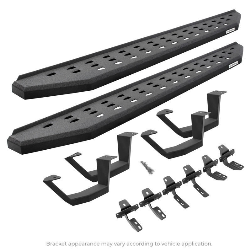 Go Rhino - RB20 Running Boards w/Mounts & 2 Pairs of Drop Steps Kit - Bedliner Coating - F-250/F-350 Super Duty Ext. Cab - 6941768020T