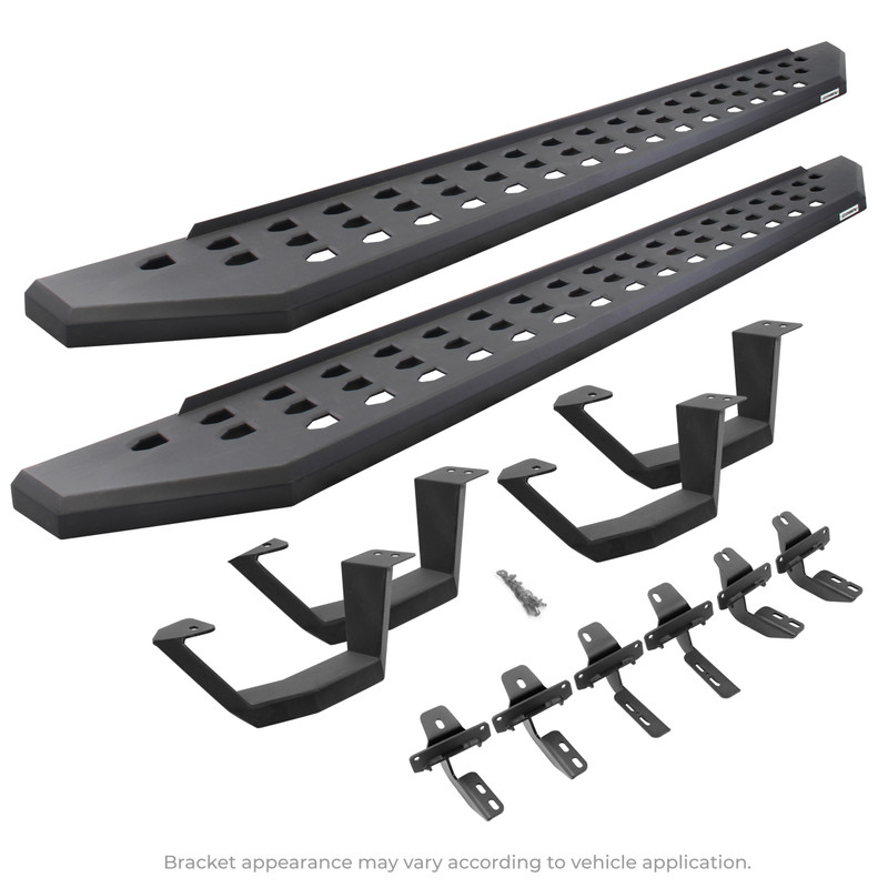Go Rhino - RB20 Running Boards w/Mounts & 2 Pairs of Drop Steps Kit - Text. Black - Tundra Crew Cab - 6944168720PC