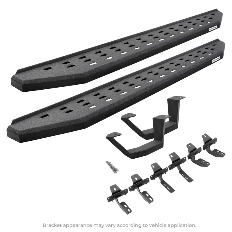 Go Rhino - RB20 Running Boards w/Mounts & 1 Pair of Drop Steps Kit - Bedliner Coating - 6949264810T
