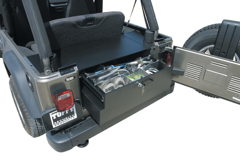Tuffy Security Cargo Security Drawer - 97-06 Wrangler TJ, Rear Seats Must Be Removed on Non-Unlimited Models Black - 131-01