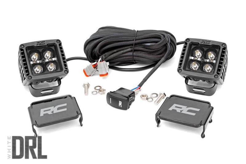 Rough Country Black Series LED Light Pair, 2 in., w/ White DRL - 70903BLKDRL