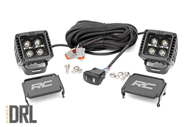 Rough Country Black Series LED Light Pair, 2 in., w/ Amber DRL - 70903BLKDRLA