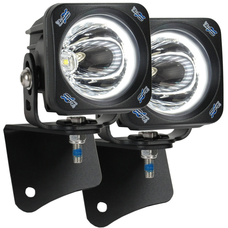 Vision X Lighting 97-06 Jeep Wrangler Tj A-Pillar Light Mount Bracket With Optimus Halo Square 15 Degree Lights And Harness - 9892818