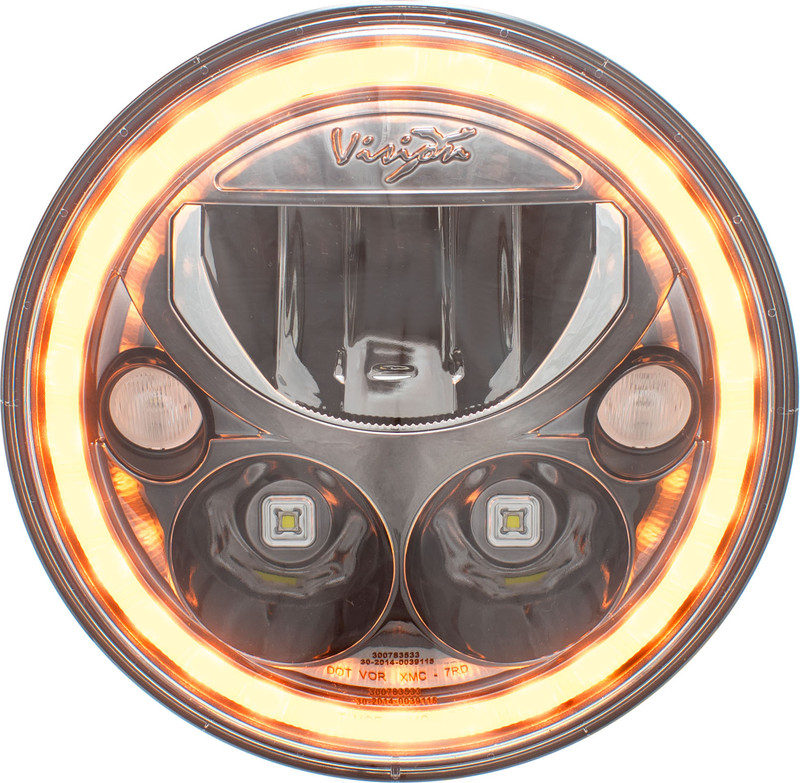 Vision X Lighting Motorcycle Single 7" Round Amber Halo Black Chrome Face Vx Led Headlight W/ H4 Connectors Only - 9910635