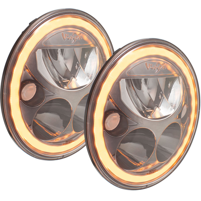 Vision X Lighting Pair Of 7" Round Amber Halo Vx Series Black Chrome Face Led Headlight W/ Low-High-Halo - 9925981