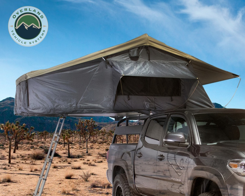 Overland Vehicle Systems Roof Top Tent 3 Person Extended Roof Top Tent Dark Gray Base With Green Rain Fly With Bonus Pack Nomadic - 18039936