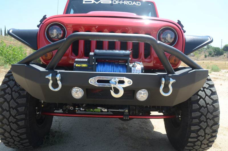 DV8 Offroad Front Bumper w/ Fog Light Holes and LED, Steel, Mid Length: 07-18 Jeep JK/JL - FBSHTB-14