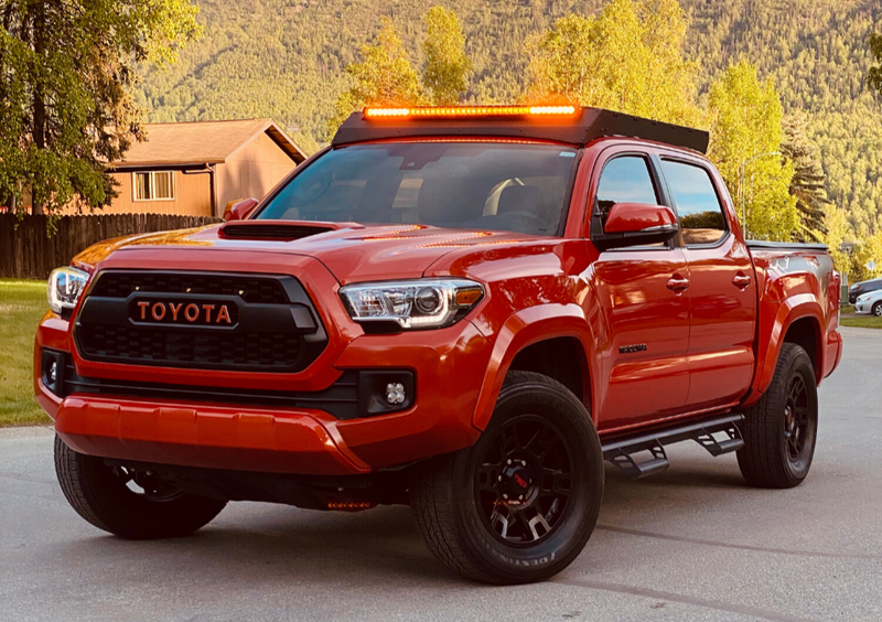 Cali Raised LED 05-21 Tacoma Economy Roof Rack Rack and 42 in Single Row Amber Light Bar No Switch - 39360972881962