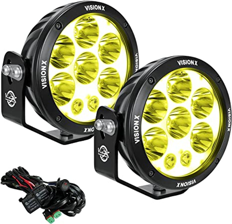 Vision X Lighting Pair of 6.7" Cannon Adv Halo Selective Yellow 8 LED Light Mixed Beam Including Harness - 9945903