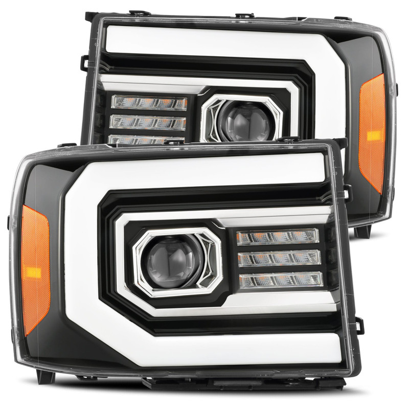 AlphaRex 07-13 GMC Sierra PRO-Series Projector Headlights Plank Style Design Gloss Black w/ Activation Sequential Signal - 880605