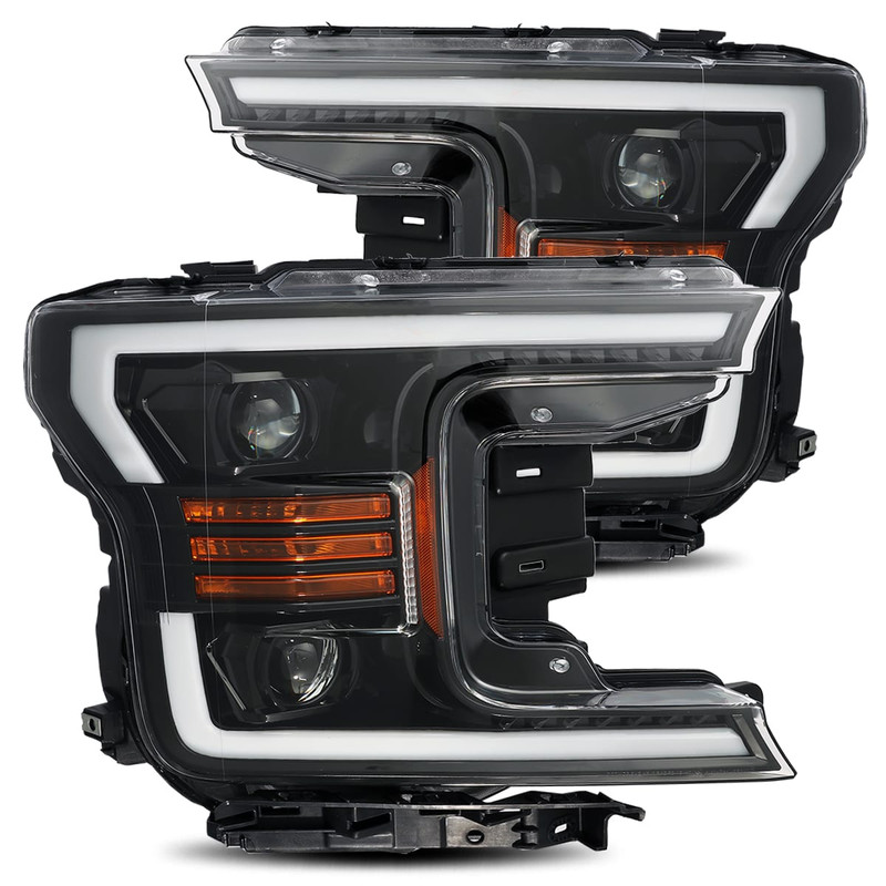 AlphaRex 18-20 Ford F150 PRO-Series Projector Headlights Plank Style Design Gloss Black w/ Activation Sequential Signal - 880188