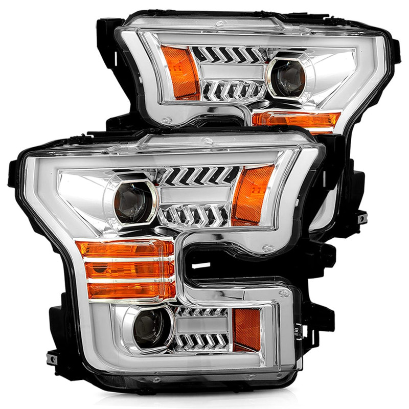 AlphaRex 15-17 Ford F-150 17-20 Ford F-150 Raptor PRO-Series Projector Headlights Plank Style Design Chrome w/ Activation Sequential Signal - 880157