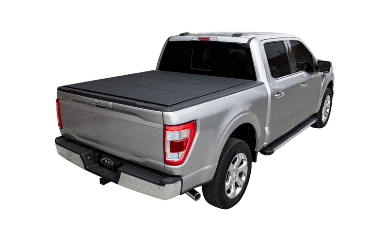LOMAX Hard Tri-Fold Cover For Ford F-150, Standard Bed, Black Diamond Mist Finish, Split Rail - B4010029