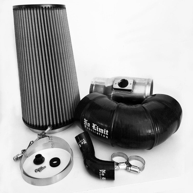 No Limit Fabrication Cold Air Intake Polished Aluminum, Dry ProDryS Air Filter for 08-10 Ford Super Duty 6.4L Powerstroke for Mod Turbo 5 Inch Inlet - 64CAID5