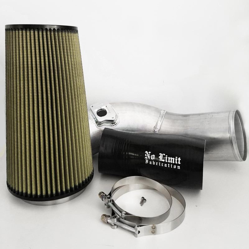 No Limit Fabrication Cold Air Intake Raw Aluminum, Oiled Pro Guard 7 Air Filter for 04-07 Ford Super Duty 6.0L Powerstroke - 60CAIRP