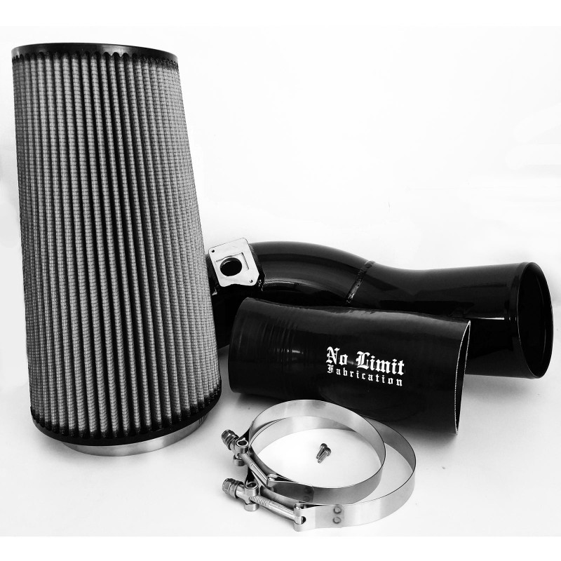 No Limit Fabrication Cold Air Intake Powder Coat Aluminum, Black, Dry ProDryS Air Filter for 04-07 Ford Super Duty 6.0L Powerstroke - 60CAIBD