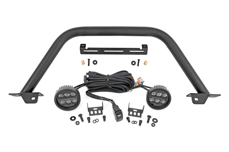 Rough Country Safari Bar, OE Modular Steel, Black, 3.5 in., Round, Pair, w/ Amber DRL for Ford Bronco 4WD 21-23 - 51111