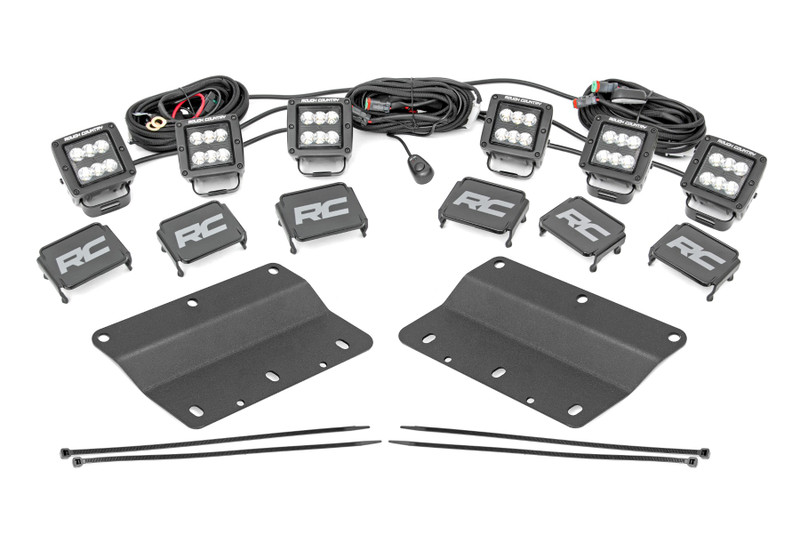 Rough Country LED Light Kit, Fog Mount, Triple, Black, 2 in., Pair, Spot for Ford Bronco 14-18 / Ford Bronco 2 Door 14-18 - 51085