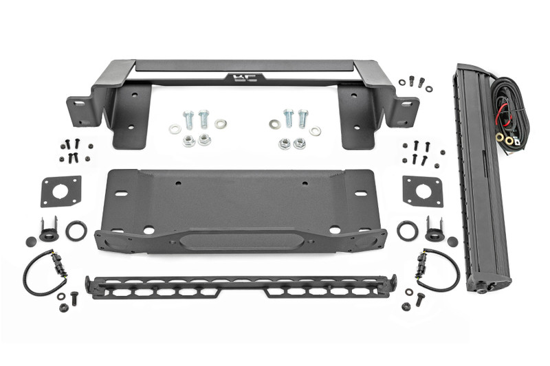 Rough Country High Winch Mount, w/o Winch, All Models, Black, 20 in., Single Row, w/ White DRL for Ford Bronco 21-23 - 51068