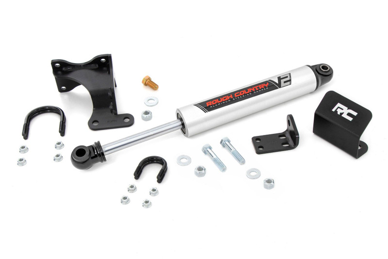 Rough Country V2 Steering Stabilizer, Axle Bracket, 2-8 in. Lift for Jeep Wrangler JK 07-18 - 8731970