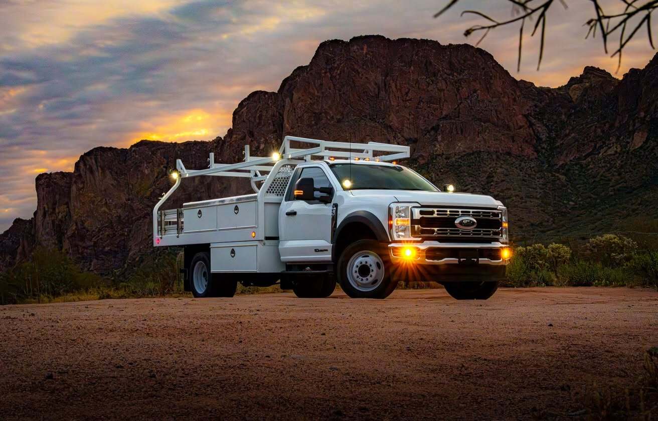 Commercial fleet truck outfitted with work-ready accessories