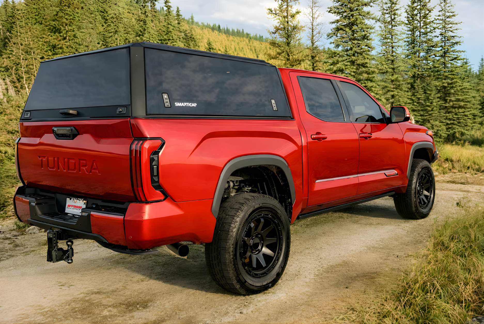 Pickup truck with premium truck cap installed