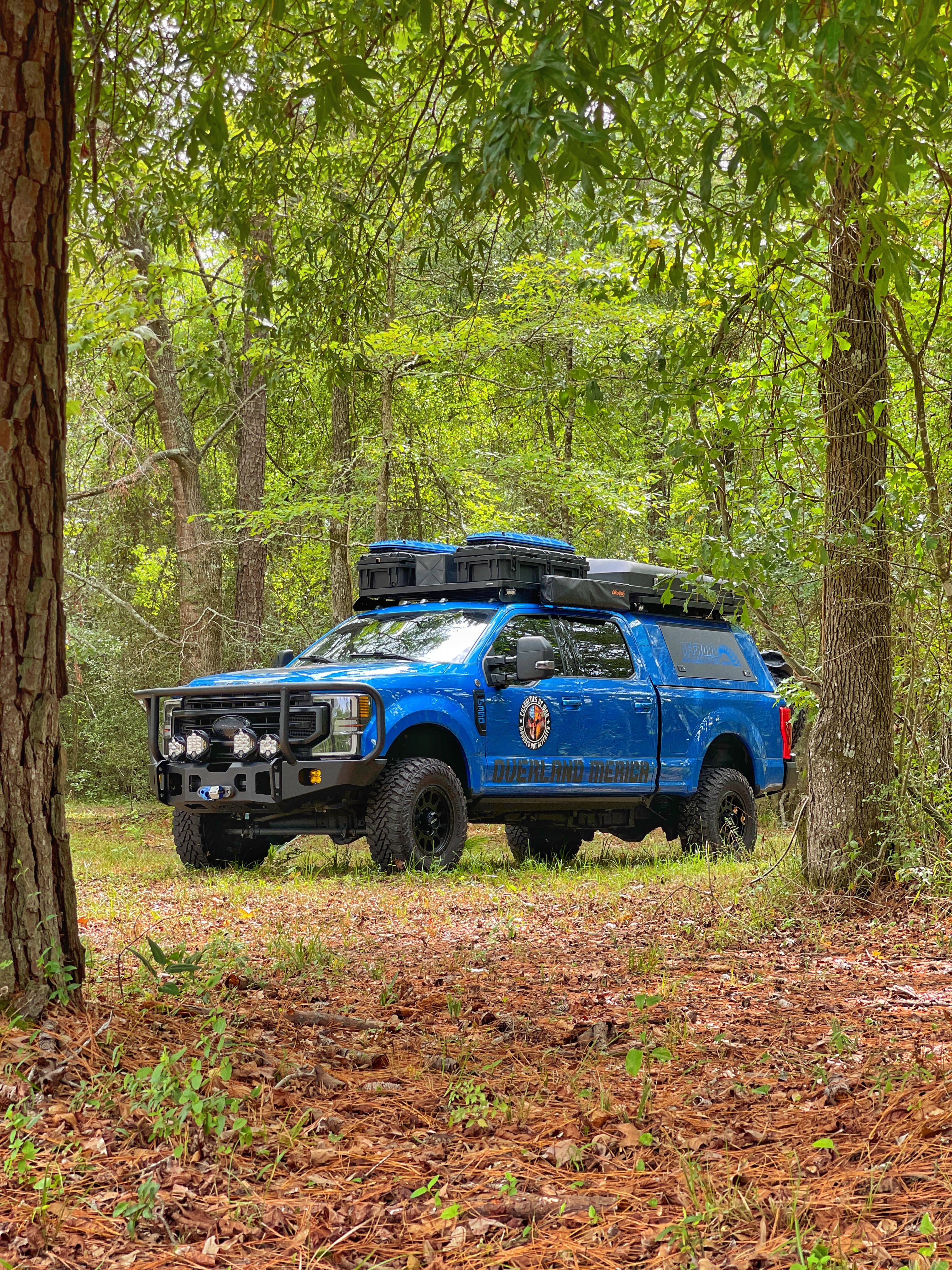Overland built truck at camp