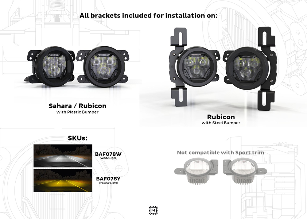 Morimoto Jeep JL/JT 4Banger Fog Lights: NCS Wide/Yellow - BAF078Y