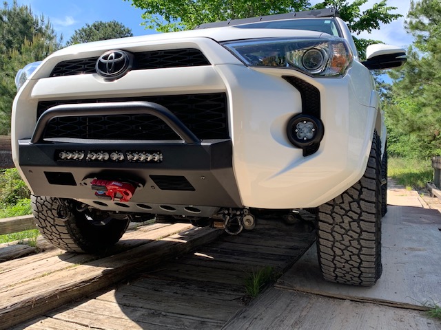 Front White 4Runner Slimline Front bumper with Warn Winch and Factor 55 UltraHook