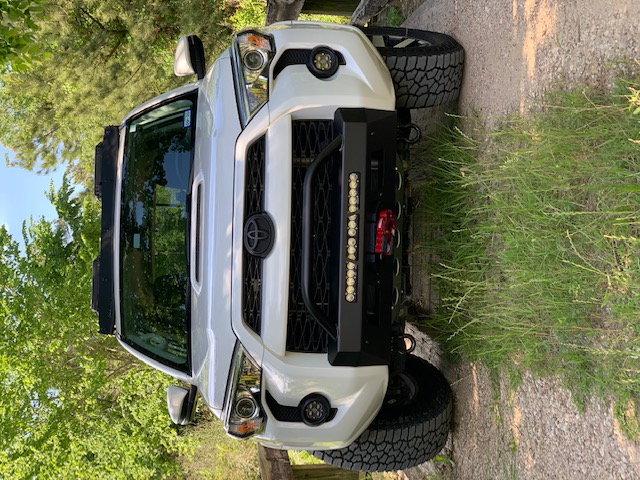Front White 4Runner Slimline Front bumper with Baja Designs Light Bar and Fog Lights