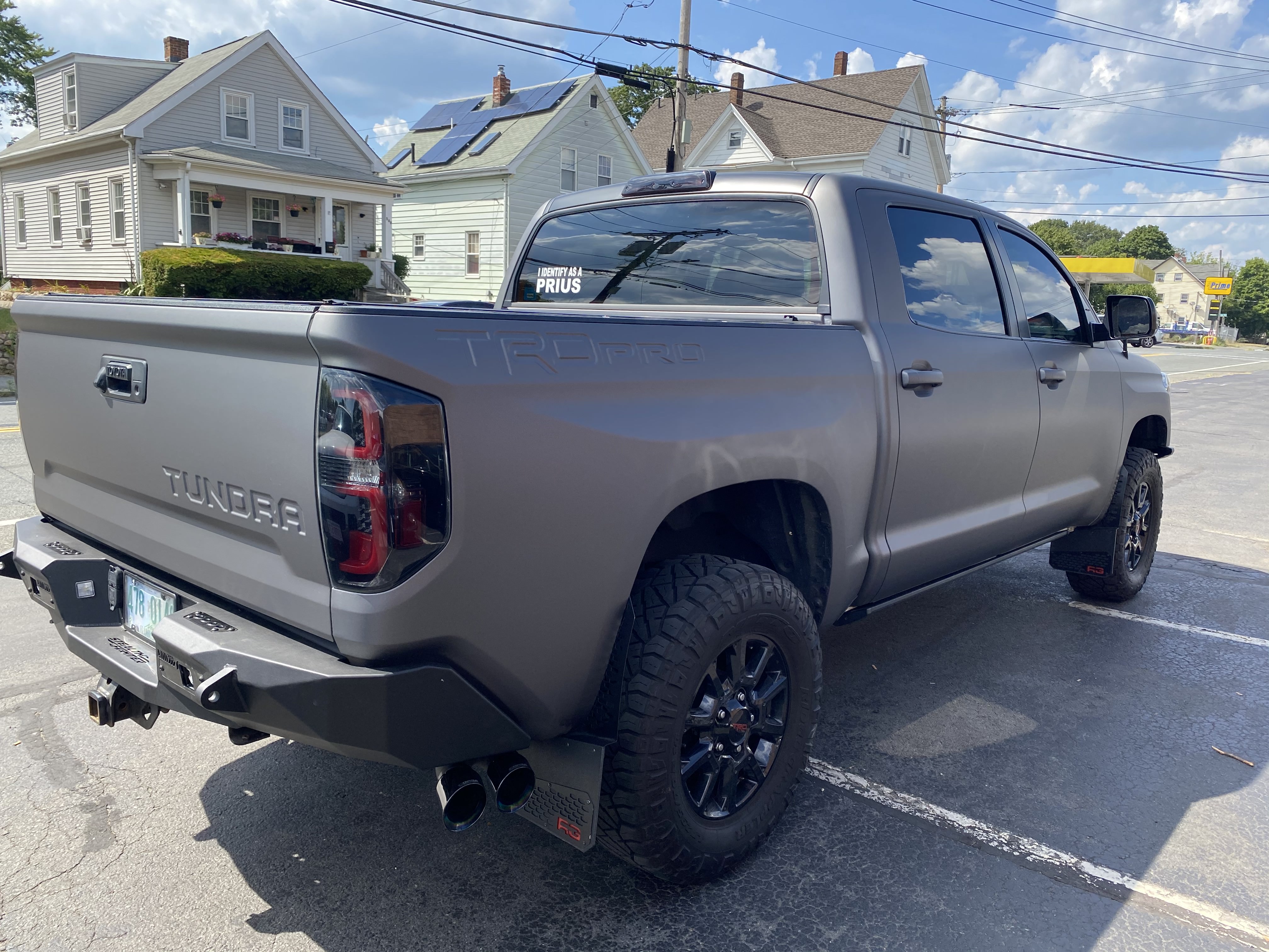 
Grey Toyota Tundra with Addictive Desert Designs Front and Rear Stealth Fighter Bumper and Rigid Lighting
