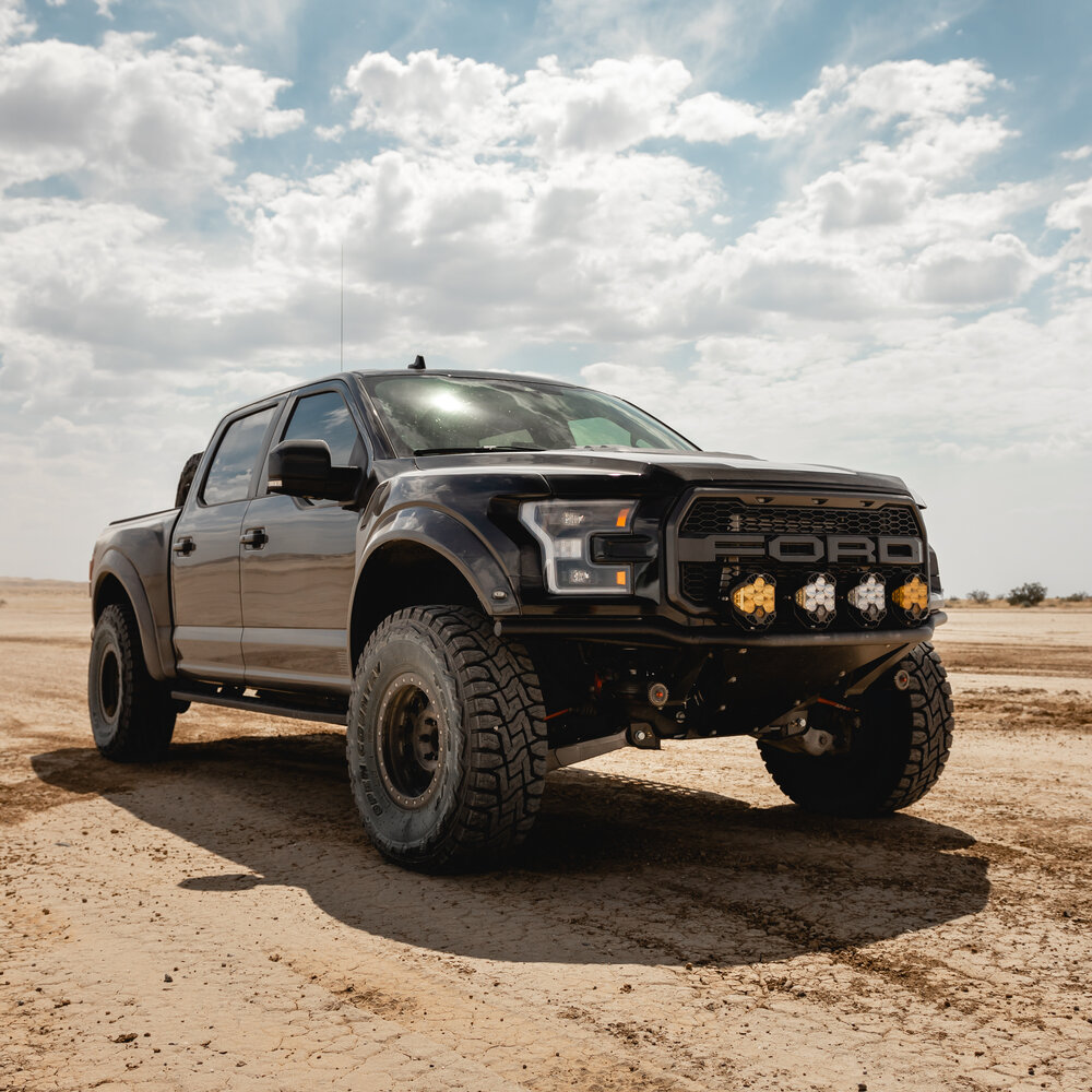 2019 Black Ford Raptor RPG Frame cut front bumper Baja designs LP6 LED lights 