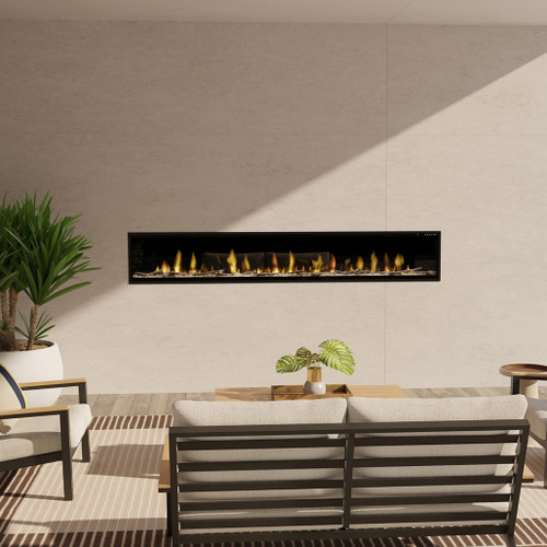 Dimplex Ignite XL 100-Inch Electric Fireplace | Outdoor certified for use in covered exterior spaces, extending comfort beyond the home.