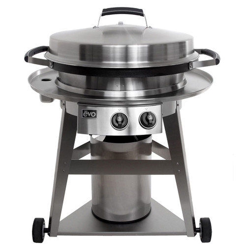 Evo 30" Professional Wheeled Cart with Seasoned Cooksurface | 30” circular black oil-seasoned steel cooking surface