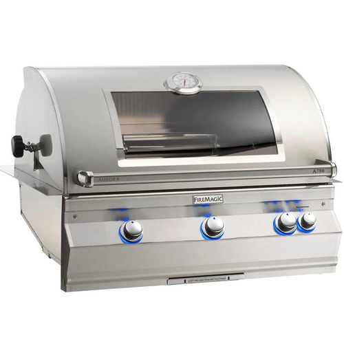 Fire Magic Aurora A790i - Analog Style Built-In Grill with Backburner & Rotisserie Kit and Infrared Burner on Left Side and Magic View Window - Stainless Steel Grill