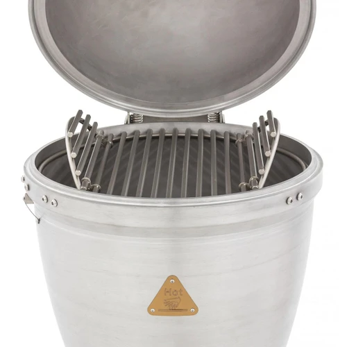 Blaze 20-Inch Built-In Cast Aluminum Kamado | Hinged cooking surface allows for the convenient addition of wood or charcoal without removing the cooking surface