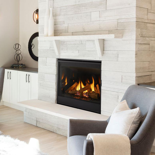 Majestic 42" Quartz Top/Rear Direct Vent Gas Fireplace | The versatile interior can be changed from traditional to contemporary to fit your style