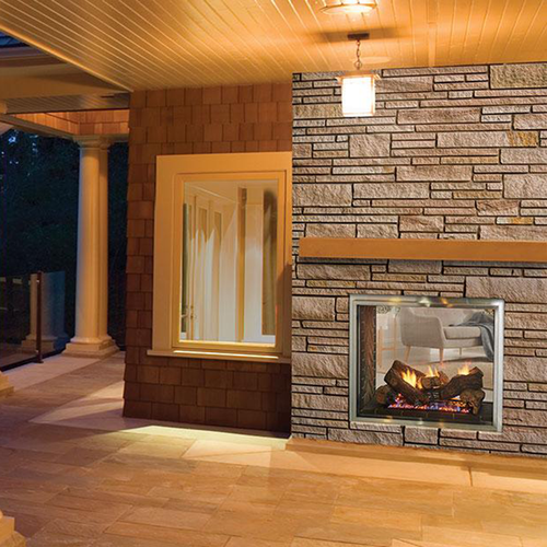 Majestic Fortress See Through Indoor/Outdoor Gas Fireplace | 316 marine grade stainless steel exterior is rust-resistant even in the harshest conditions Majestic Fortress See Through Indoor/Outdoor Gas Fireplace | 316 marine grade stainless steel exterior is rust-resistant even in the harshest conditions