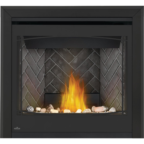 Napoleon Ascent 36" Direct Vent Gas Fireplace | Westminster Herringbone Panels with Mineral Rock Kit