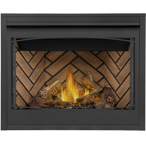 Napoleon Ascent 42" Direct Vent Gas Fireplace | Old Town Red Herringbone Panels and Black Zen Decorative