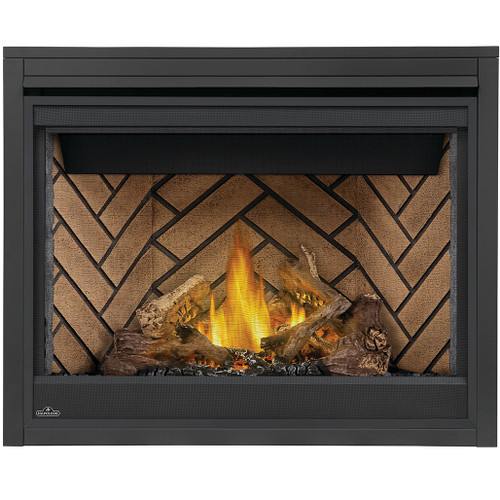 Napoleon Ascent 42" Direct Vent Gas Fireplace | Old Town Red Herringbone Panels with Log Set