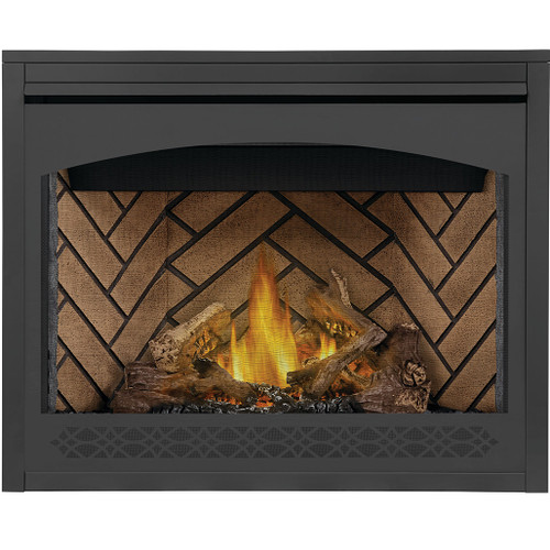 Napoleon Ascent 42" Direct Vent Gas Fireplace |  Old Town Red Herringbone Panels and Black Heritage Decorative Trim