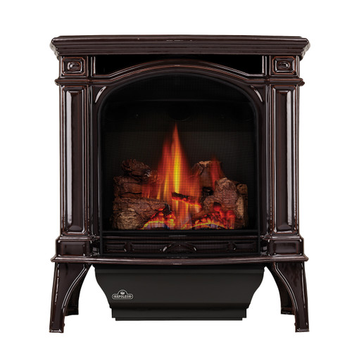Napoleon Bayfield Cast Iron Direct Vent Gas Stove | Porcelain Enamel Majolica Brown Finish - MIRRO-FLAME Porcelain Reflective Radiant Panels with Standard Safety Screen