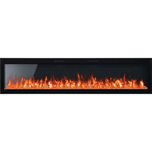 Napoleon Entice 60" Modern Linear Electric Fireplace | The black, nearly frameless finish surrounding this modern, linear, electric fireplace creates a minimalist look that doesn't interfere with your décor, instead it enhances the fire aspect of the fireplace
