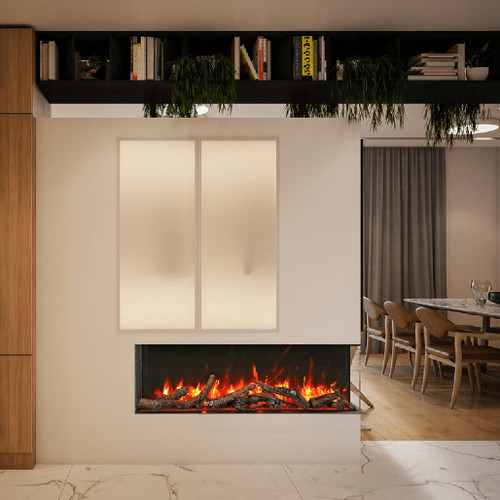 Amantii Tru View Slim 60" 3 Sided Electric Fireplace | Choose from 10 colors of ember lighting, 1 setting to rotate colors