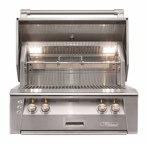 Alfresco Grills 30" Standard Built-In Gas Grill | 3-position warming rack stores up out of the way when grilling Alfresco Grills 30" Standard Built-In Gas Grill | 3-position warming rack stores up out of the way when grilling