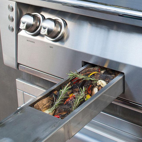 Alfresco Grills 42" Sear Zone Built-In Gas Grill | Signature Taste integrated smoking system with dedicated burner and drawer for wood chunks