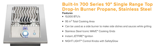 Napoleon Grills Built-In 700 Series 10" Single Range Top Burner - Propane Specs Napoleon Grills Built-In 700 Series 10" Single Range Top Burner - Propane Specs