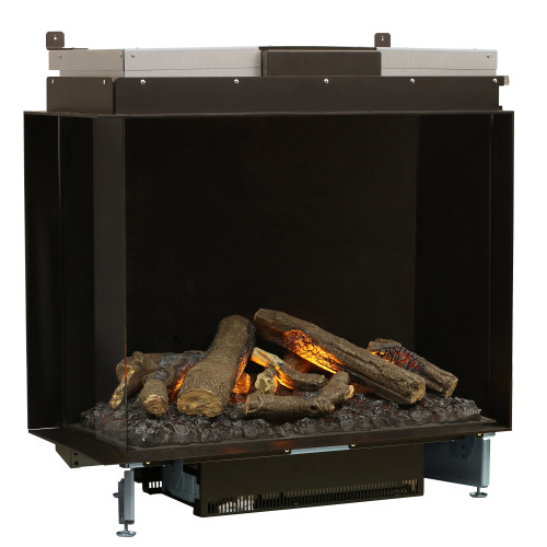 Dimplex Optimyst e-Matrix 37-Inch Left Corner Built-In Water Vapor Electric Fireplace | The combination of the vapor flames dancing through the logs with the illusion of loose embers creates an authentic experience.