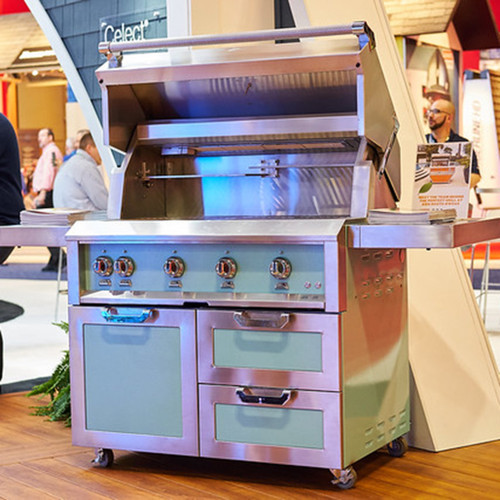 Hestan 42" Gas Grill with Tower Cart - GCD Series | Patented heavy-duty Horizon Hood™ opens easily with spring-assisted hinges and holds place at desired height for easy access. Hestan 42" Gas Grill with Tower Cart - GCD Series | Patented heavy-duty Horizon Hood™ opens easily with spring-assisted hinges and holds place at desired height for easy access.